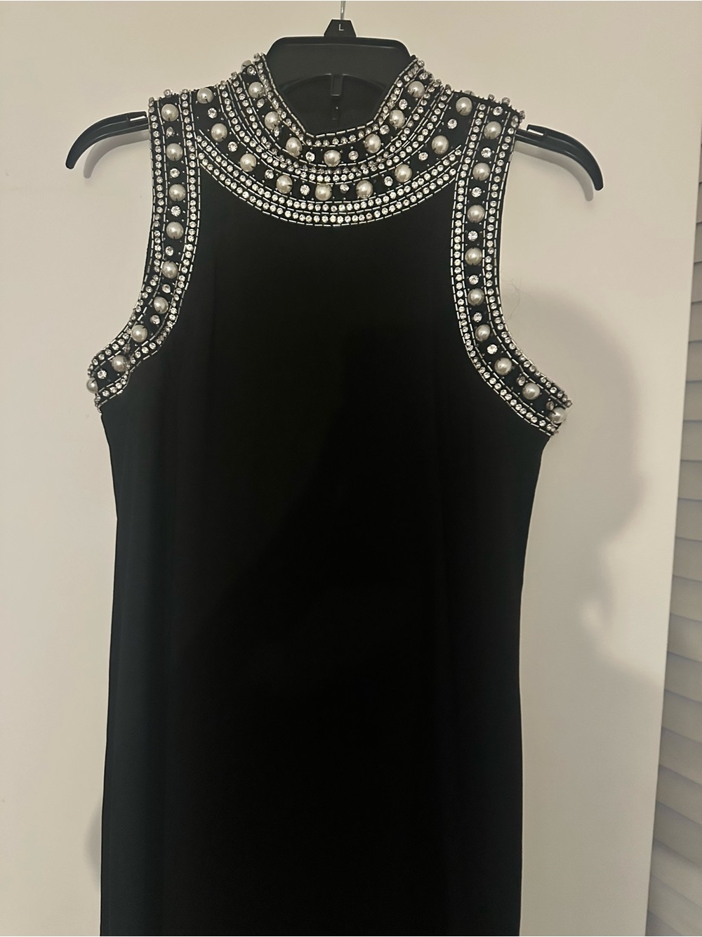 Sleeveless Black Midi Dress with Jewel-Embellished Mock Neck - Picture 6 of 8